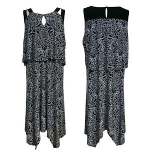 Rafaella Abstract Floral Flowy Dress 3X Black White Pullover Longer Sides NEW